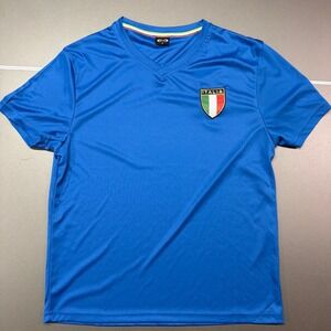 Infinity Italia Soccer Jersey Mens Medium Blue V-Neck Short Sleeve Italy Crest